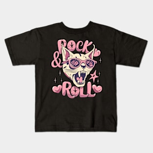 Rock And Roll Pinky Cat Kids T-Shirt